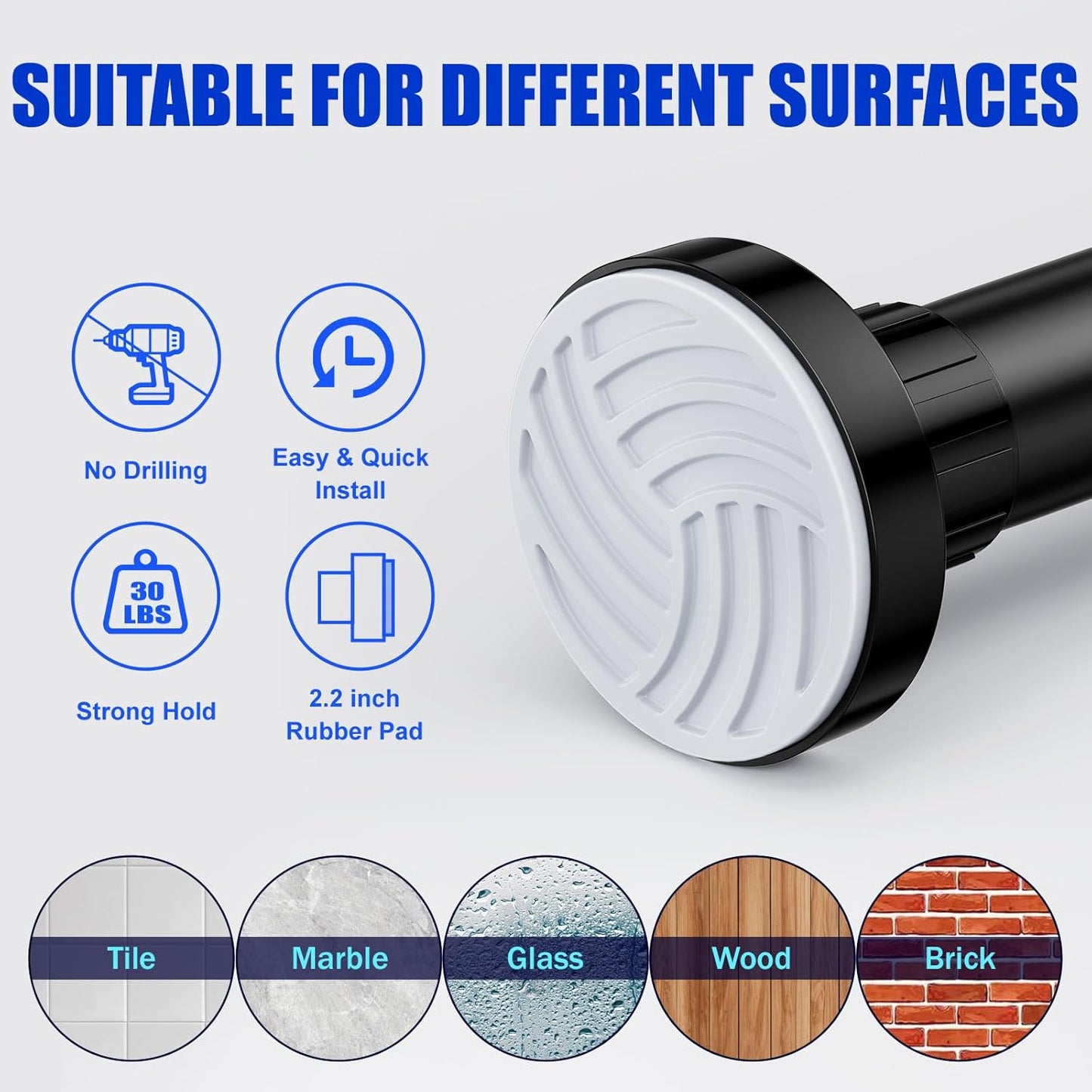 Ausemku Shower Curtain Rod 32-80 Inch Adjustable - Heavy Duty No drill Spring Tension Shower Rod, Non-Slip Rustproof Telescopic Rod for Bathroom, Black