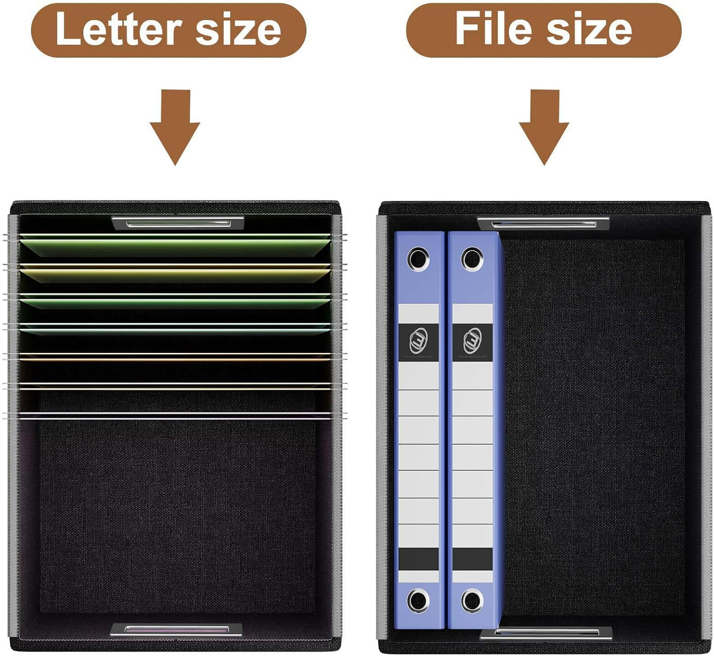 Faux Leather File Organizer Box with Lid, Collapsible Hanging File Folder Box Organizer with Plastic Slides, Decorative Home/Office Filing System Boxes for File and Folder Storage