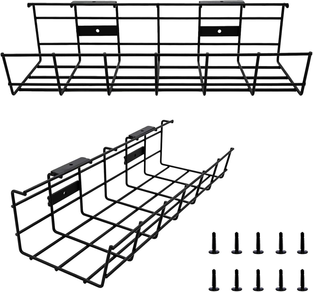 Under Desk Cable Management- 4 Pack Cord Organizer. Metal Wire Cable Management Tray for Office, Studio and Home. Super Sturdy Under Table Cable Managements - Black Cable Organizer