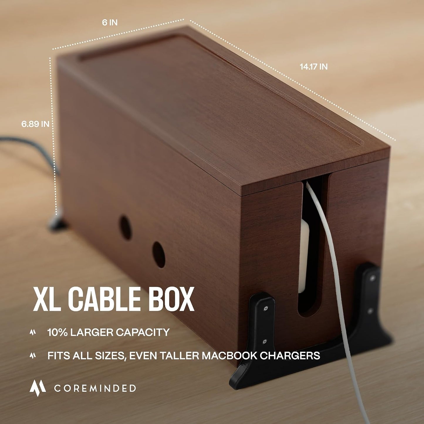 COREMINDED Extra Large Cable Management Box, Wood Cord Hider Box & Organizer for Power Strip, TV Wires & Desk Cable Storage