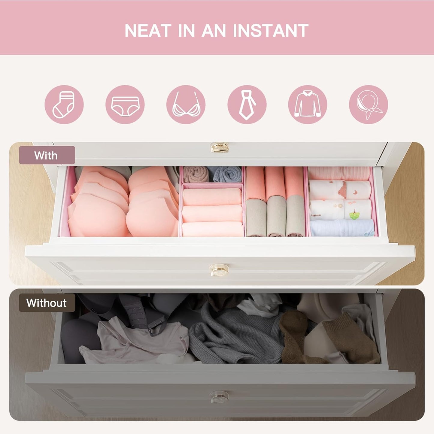 Criusia Drawer Organizer Clothes, 10 Pack Dresser Organizer for Baby Clothes, Underwear, Sock- Foldable Closet Organization and Storage Dividers Bins for Nursery, Bedroom (Pink)