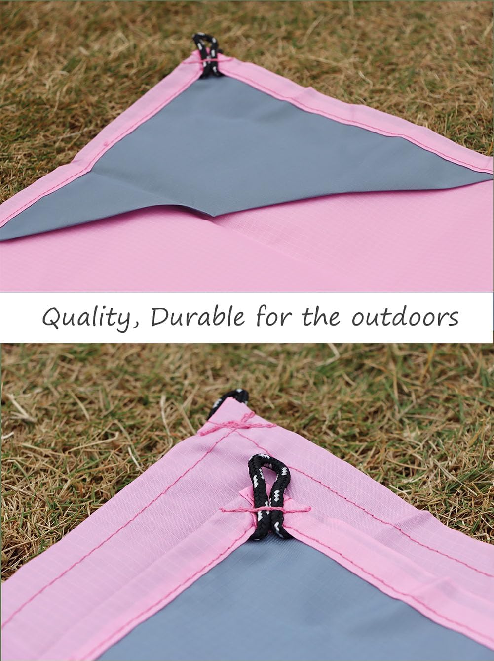 Orga'Neat Pocket Picnic Blanket, Beach Mat Waterproof Sandproof, Compact Lightweight Small Tarp for Camping, Hiking, Backpacking, Festival, Travel, Foldable in Bags (Pink/Grey, 55"x60")