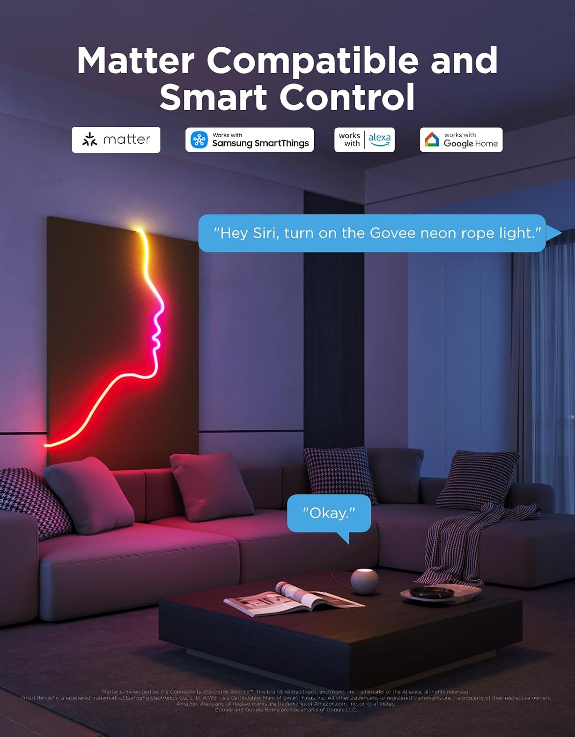 Govee RGBIC Neon Lights 32.8ft Works with Matter, Alexa, Google Assistant