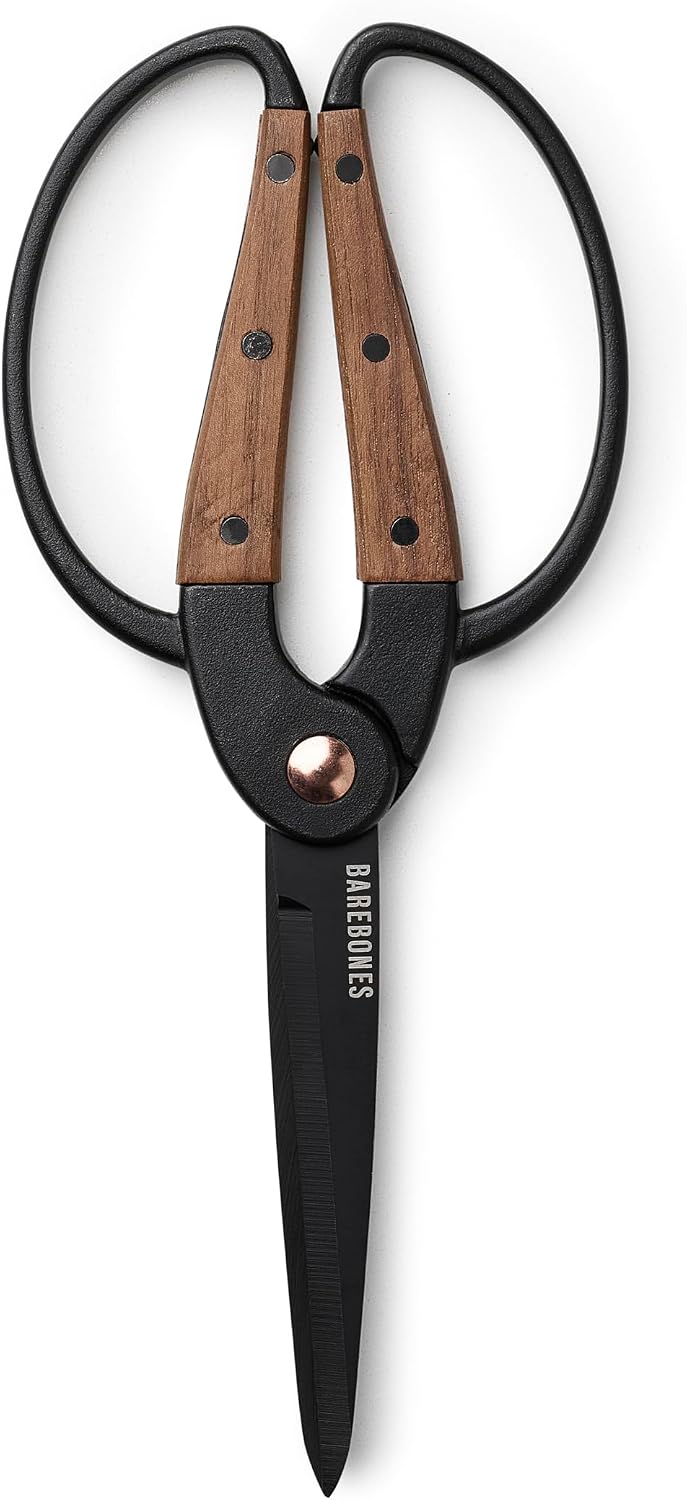 Barebones Garden Scissors - Walnut Scissors - Garden Supplies and Indoor Plant Accessories - Plant Shears with Wide Handles - Comfortable Fit Trimming Shears (Small)