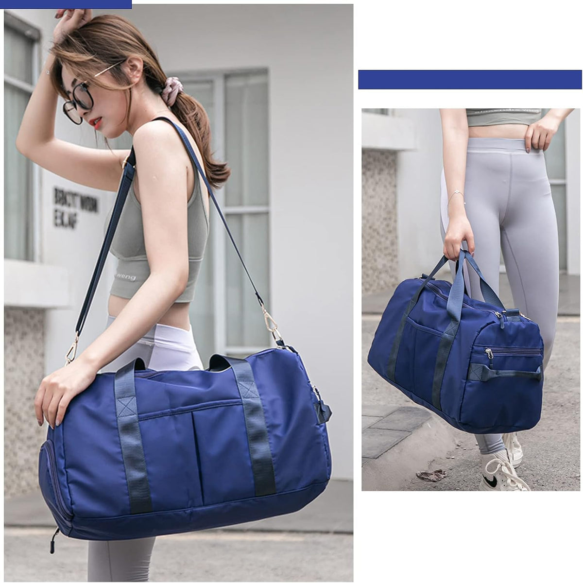 Sports Gym Bag for Women Travel Duffel Bag with Wet Pocket and Shoes Compartment for Training Swim Yoga(Blue1)