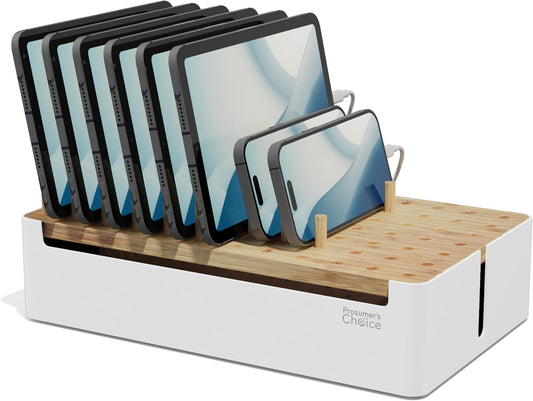 Prosumers Choice Bamboo Charging Station - Multi Charger Station Organizer - Desk Docking Station for Phones, Tablets, Laptop - Wooden Charging Station with Removable Dividers - Cables Not Included