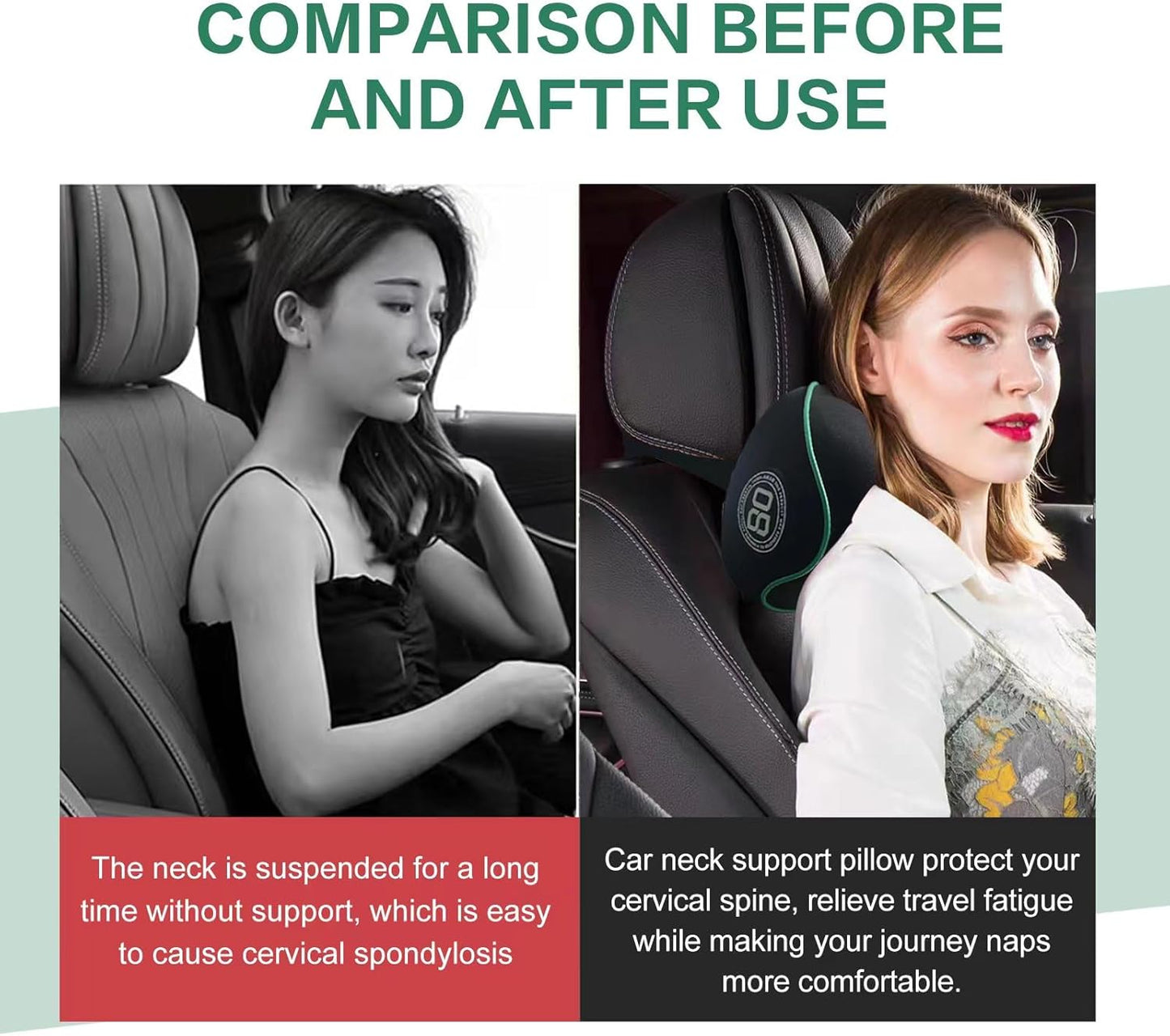 Really Soft Car Headrest Pillow, Car Pillow for Driving with Adjustable Strap, 100% Memory Foam Neck Pillow, Breathable Removable Cover & Ergonomic Design - Travel Car Neck Pillow(Lightblue Side Rope)