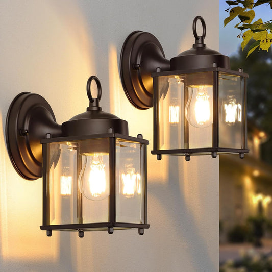 MATAMEYE Outdoor Wall Lantern, Exterior Dark Chocolate Waterproof Wall Sconce Lighting Fixture, Front Door Wall Lamp with Clear Beveled Glass, 2 Pack