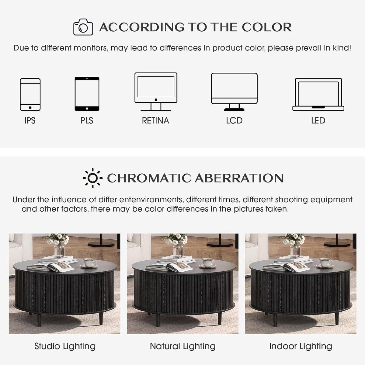 JOINICE Black Round Coffee Table with Storage for Living Room,31.5"