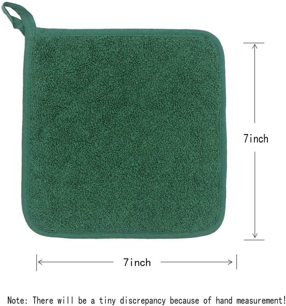 Cotton Pot Holders Cotton Made Machine Washable Heat Resistant Everyday Kitchen Basic Terry Pot Holder, Hot Pads, Trivet for Cooking and Baking Set of 4 (Dark Green)