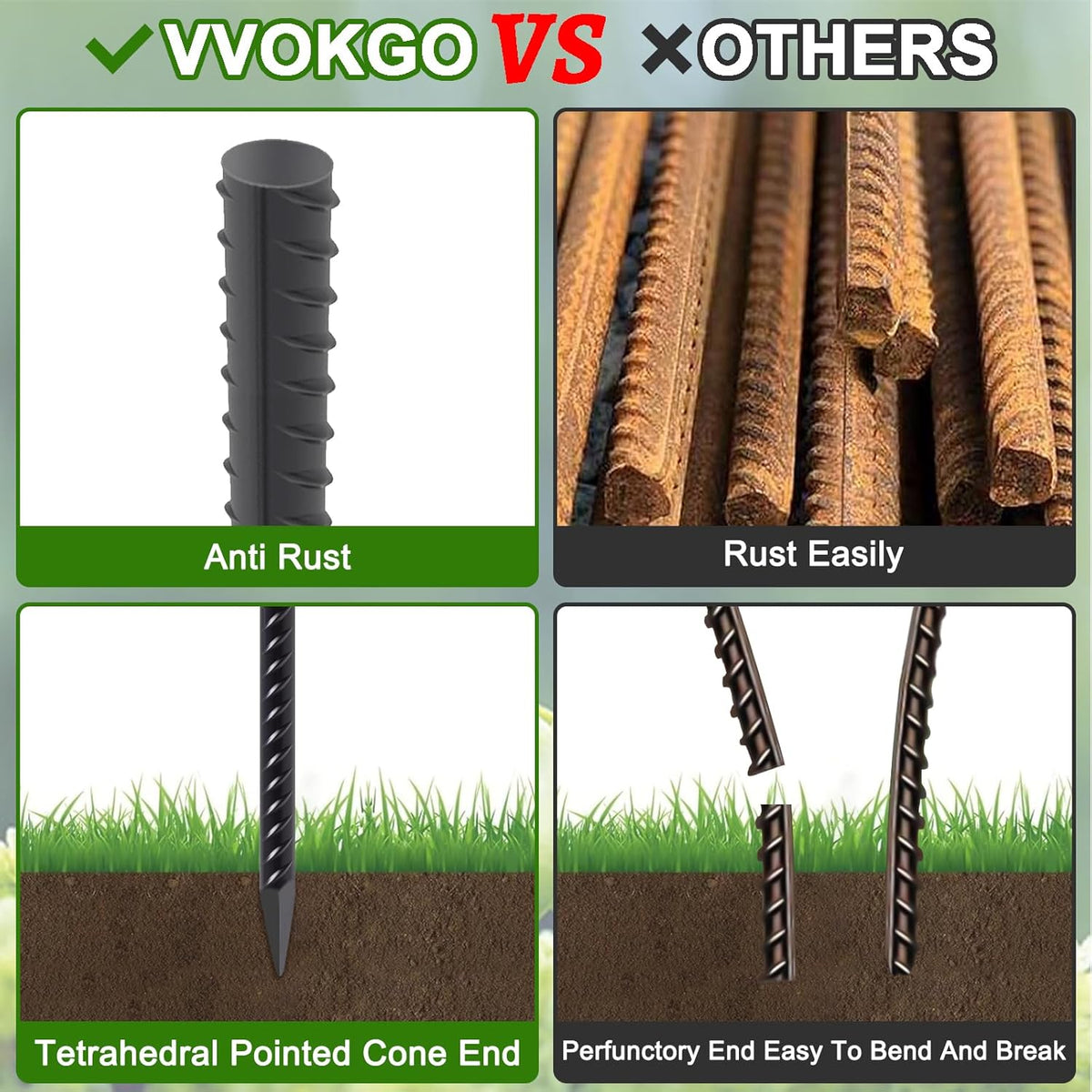 VVOKGO Straight Rebar Stakes 36 Inch Ground Concrete Form Stakes Heavy Duty