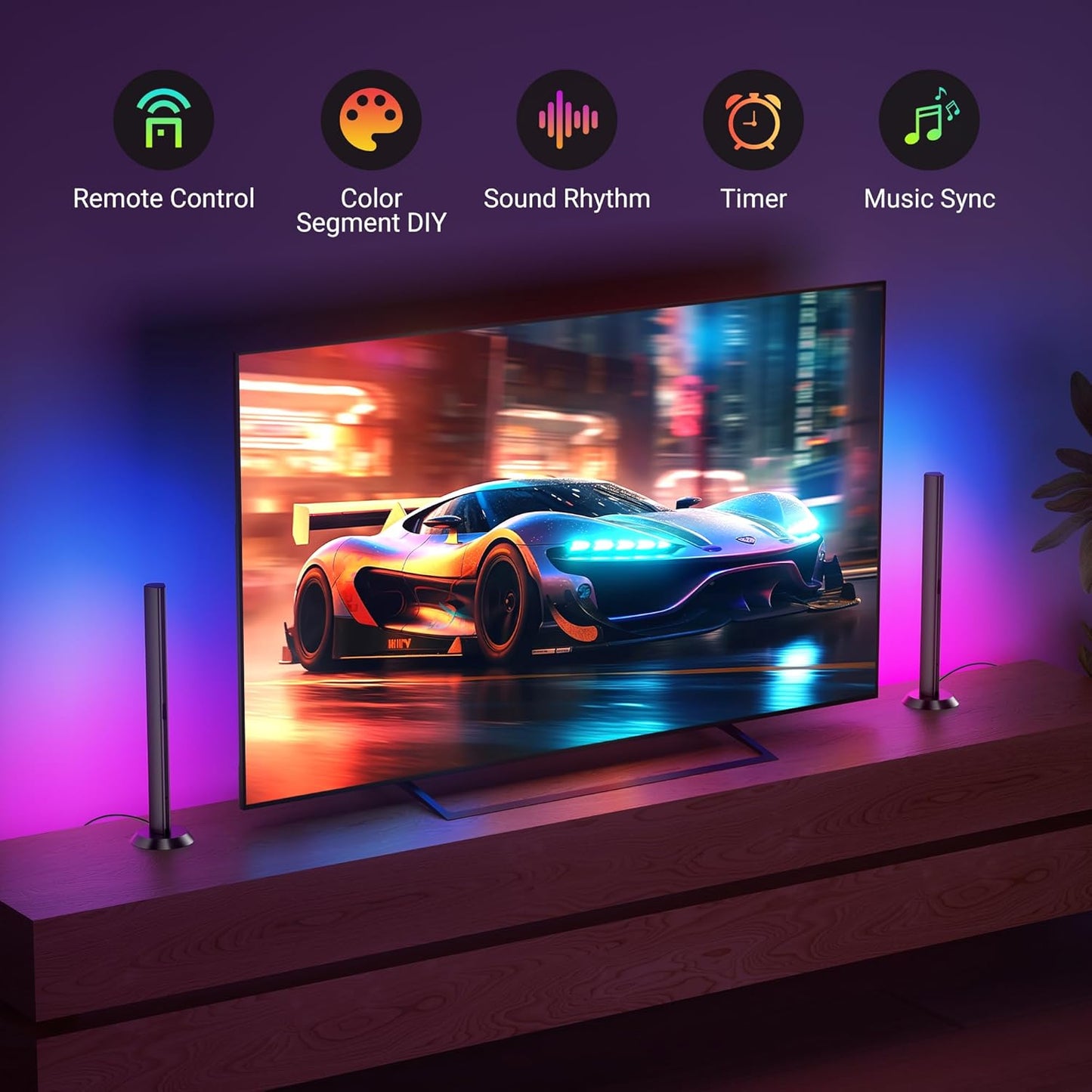 TJOY Smart Light Bars, Gaming Lights for Desk, 14 Inches, RGB Light Bar, TV Backlight with Music Sync and Scene, 60 Lumens, Mood Lighting for PC, Game, RGB Desk Lighting(Black)