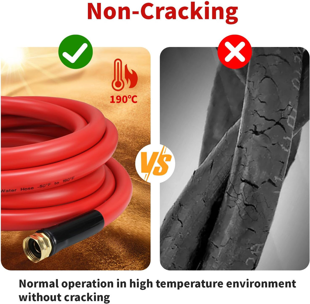 Garden Hose 10ft x 5/8” Hot/Cold Water Hose, -50°F to 190°F, Red