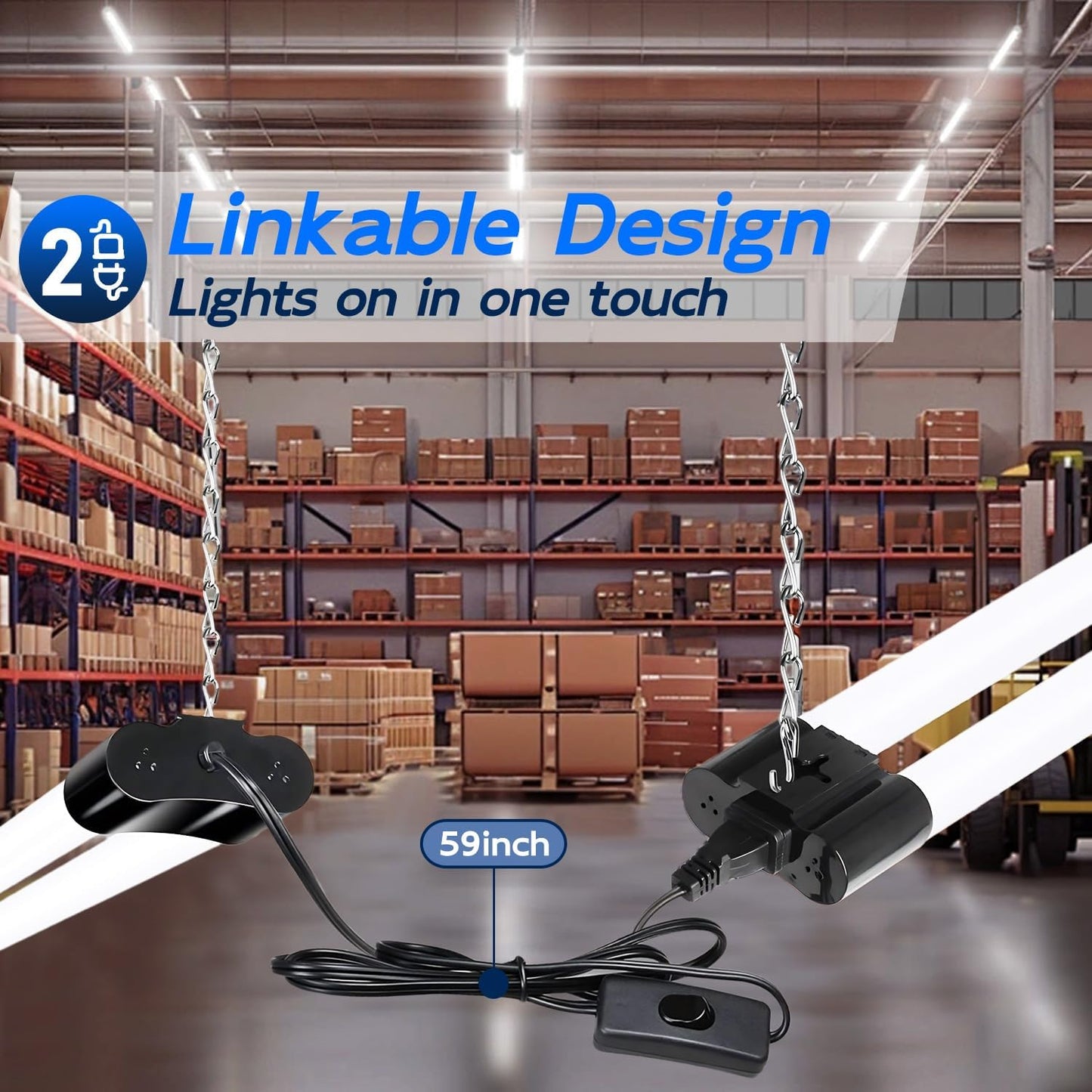 hykolity 2 Pack 4FT Linkable LED Shop Light for Garage, 4400lm, 4FT 42W, 5000K Daylight LED Workbench Light Fixture with Plug, Hanging or Surface Mount, Black - ETL
