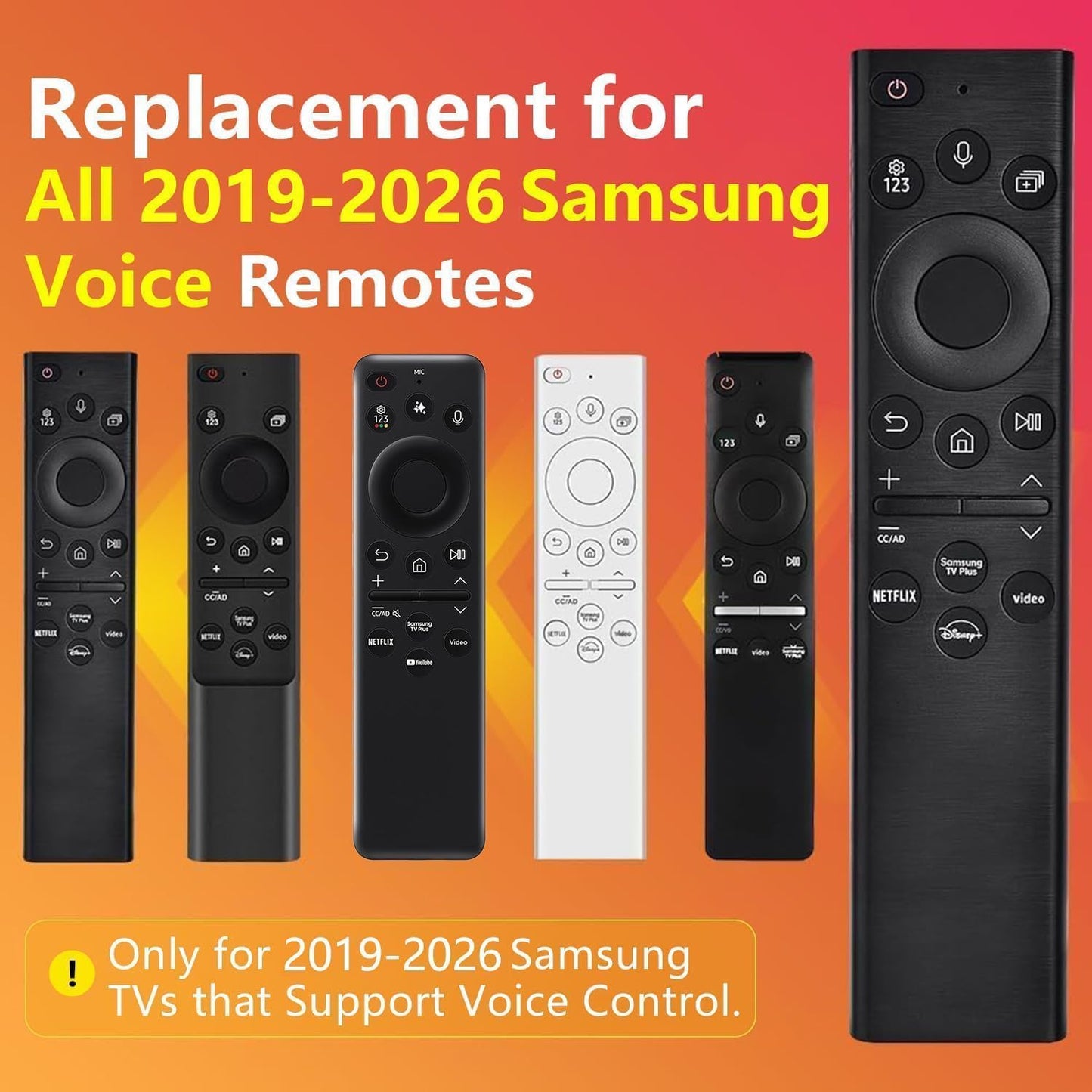 Replacement for Samsung TV Remote, for All 2019-2026 Samsung Remote Control for Smart TV with Voice Control. 2-Year Warranty.