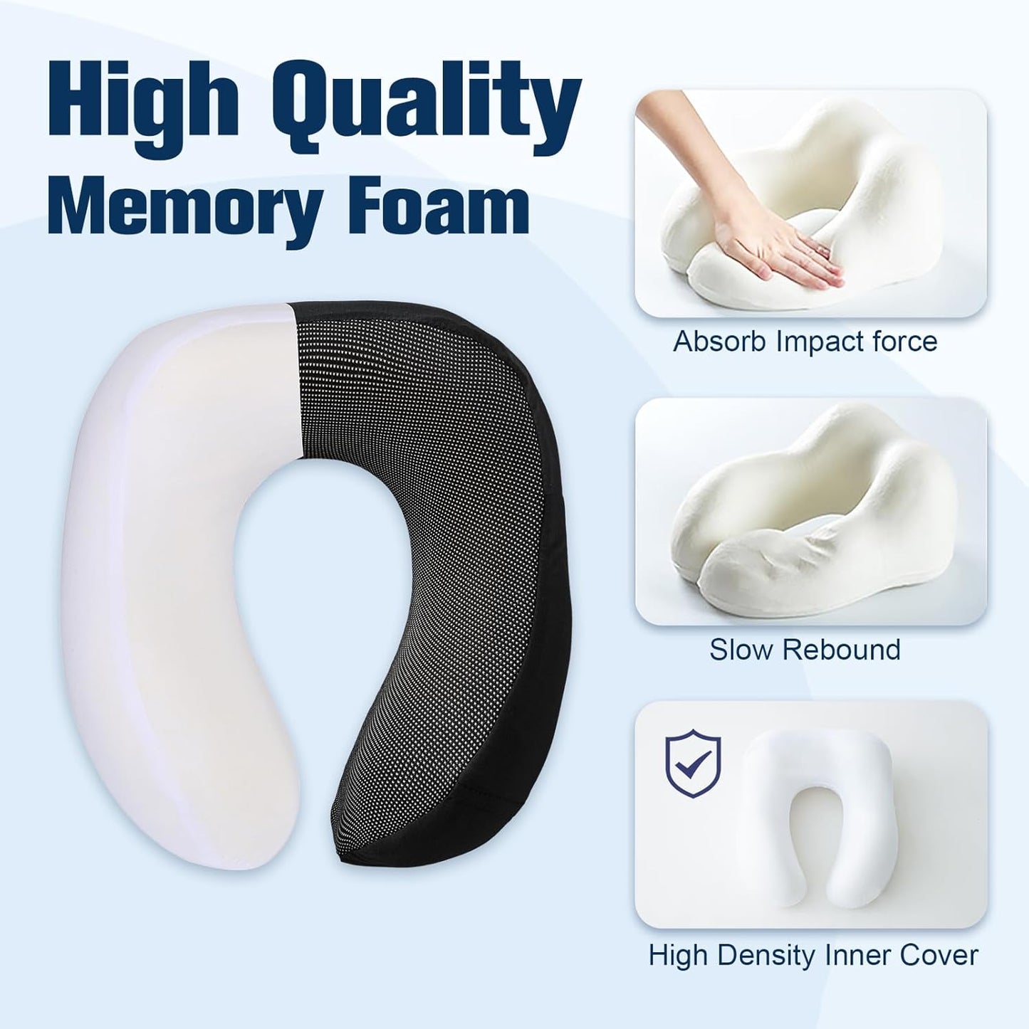 Cirorld Neck Pillow for Traveling, Travel Pillows for Airplanes,100% Pure Memory Foam Travel Neck Pillow, Adjustable Flight Pillow, Portable Plane Accessories with Eye Mask, Earplugs, Carry Bag