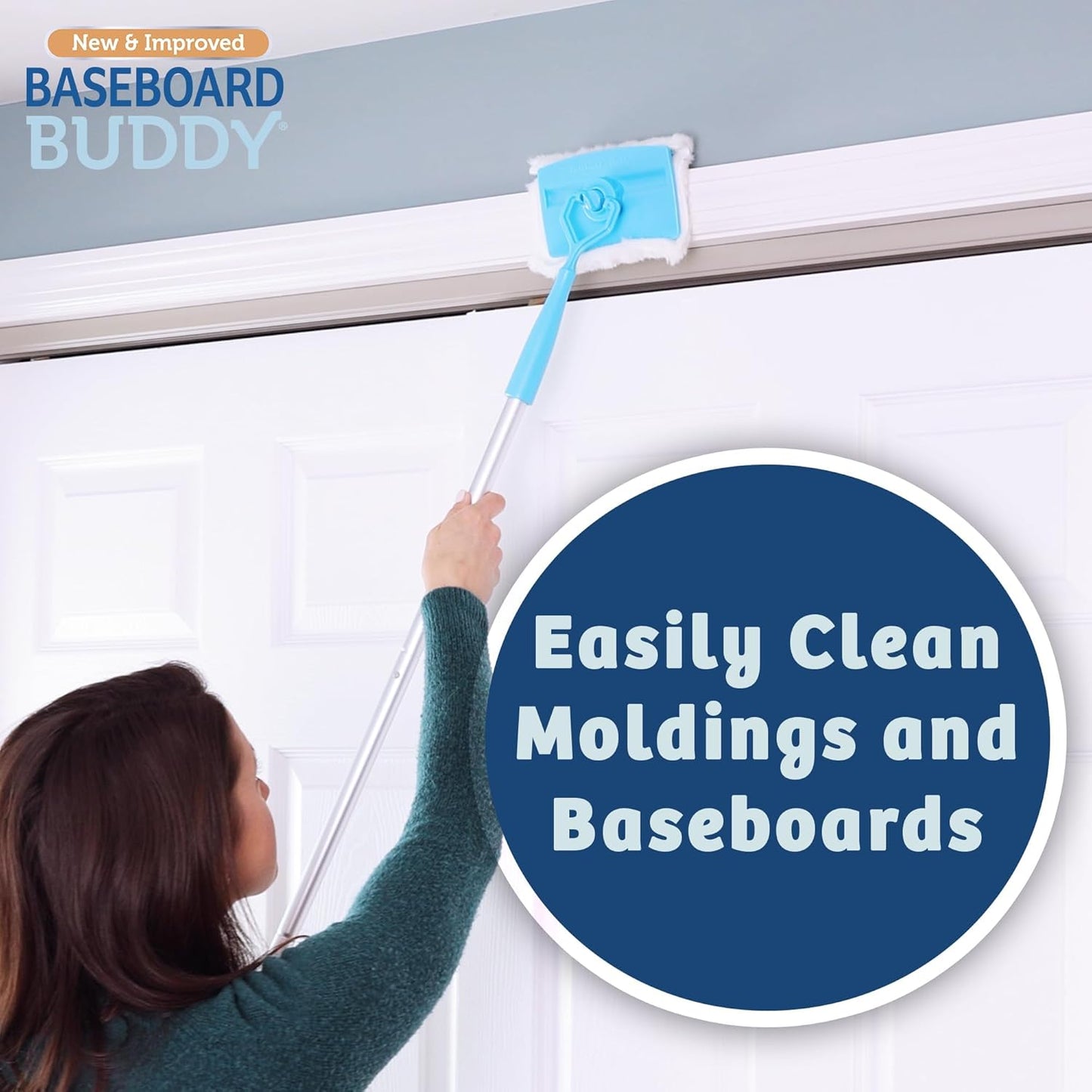Baseboard Buddy | Lightweight Home Cleaning Essential, Perfect for Baseboards, Moldings & Walls, Glide & Wipe Trapping & Locking Dirt & Dust | As Seen on TV, (1 Baseboard Buddy & 3 Reusable Pads)