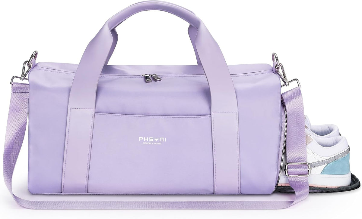 19" Purple Personal Gym Bag for Women,with Shoe Compartment & Wet Pocket