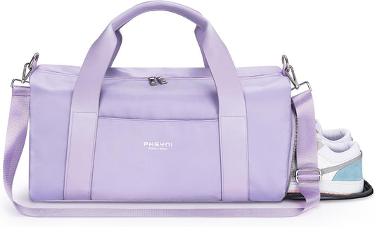 19" Purple Personal Gym Bag for Women,with Shoe Compartment & Wet Pocket