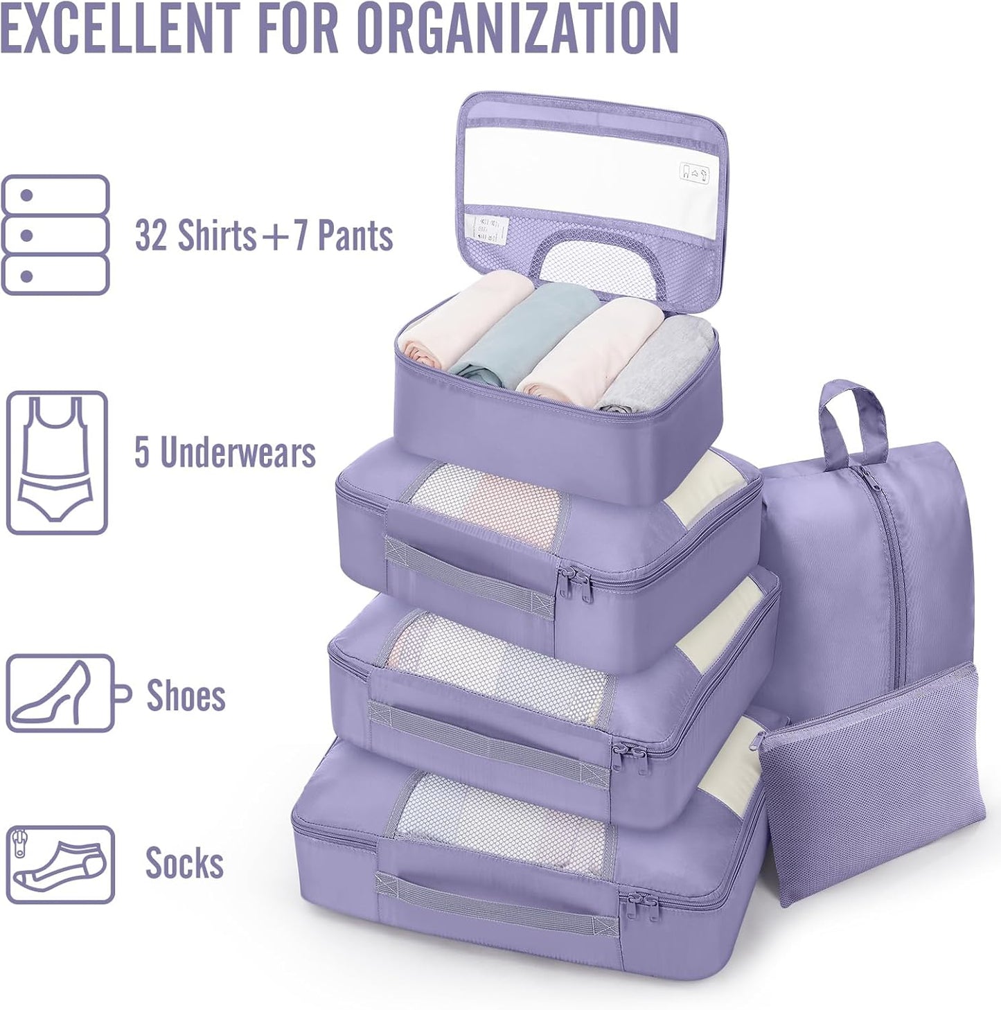 Veken 10 Set Packing Cubes for Travel Essentials, Suitcase Organizer Bags in 4 Sizes, Carry-On Luggage Accessories with Laundry Bag, Airplane Must Have, Gifts for Women Men