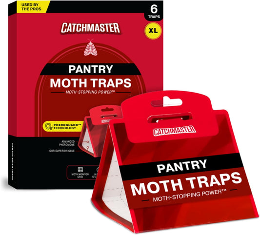 Catchmaster Pantry Moth Traps with Premium Extra Strength Pheromone Technology – XL, Extra-Strength Flour & Indian Meal Moth Traps – Protects Kitchen Cabinets & Food Storage – Red, 6PK