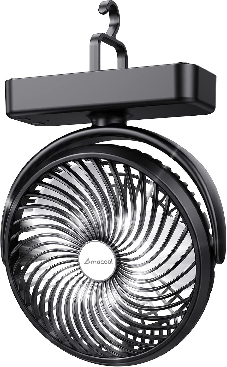 Portable Camping Fan with LED Lantern- 40H Work Time Rechargeable Battery Operated Fan with Hanging Hook for Tent Car RV Hurricane Emergency Outages Survival Kit Cruise Travel Camping Essentials Gear