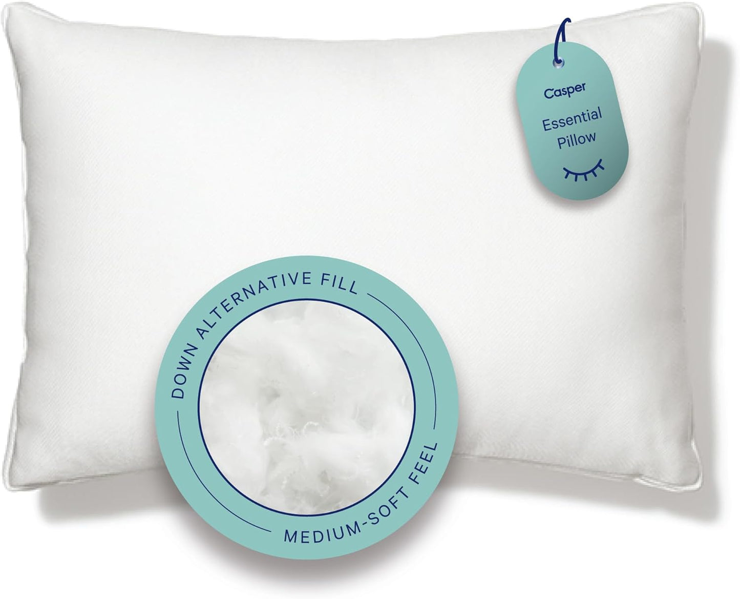 Casper Sleep Essential Pillow 2-Pack, Standard Size – Medium Soft Feel, Down-Alternative Fill, Supports Side, Back & Stomach Sleepers