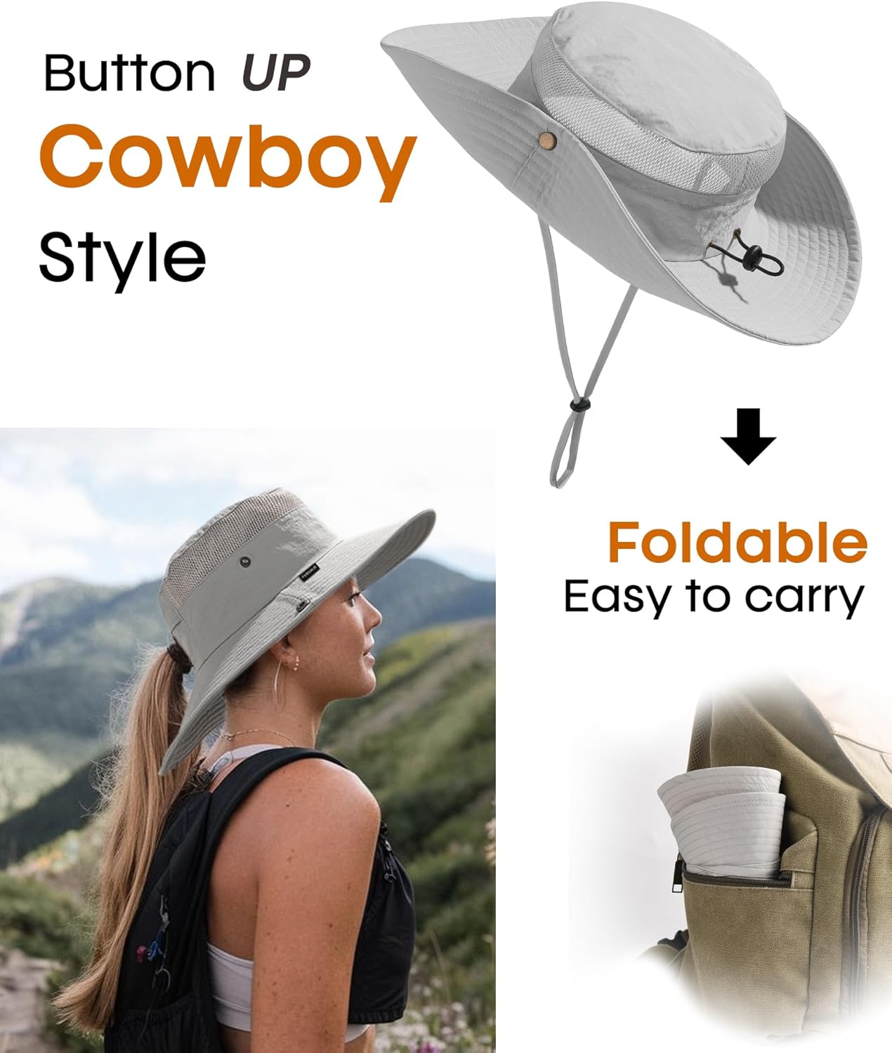 FURTALK Sun Hats for Women with Ponytail Hole Beach Hiking Summer Wide Brim Outdoor UV Protection Packable Bucket Safari Hat
