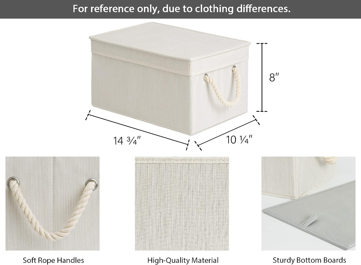 StorageWorks Storage Bins with Lids, Fabric Boxes for Closet, Slub White