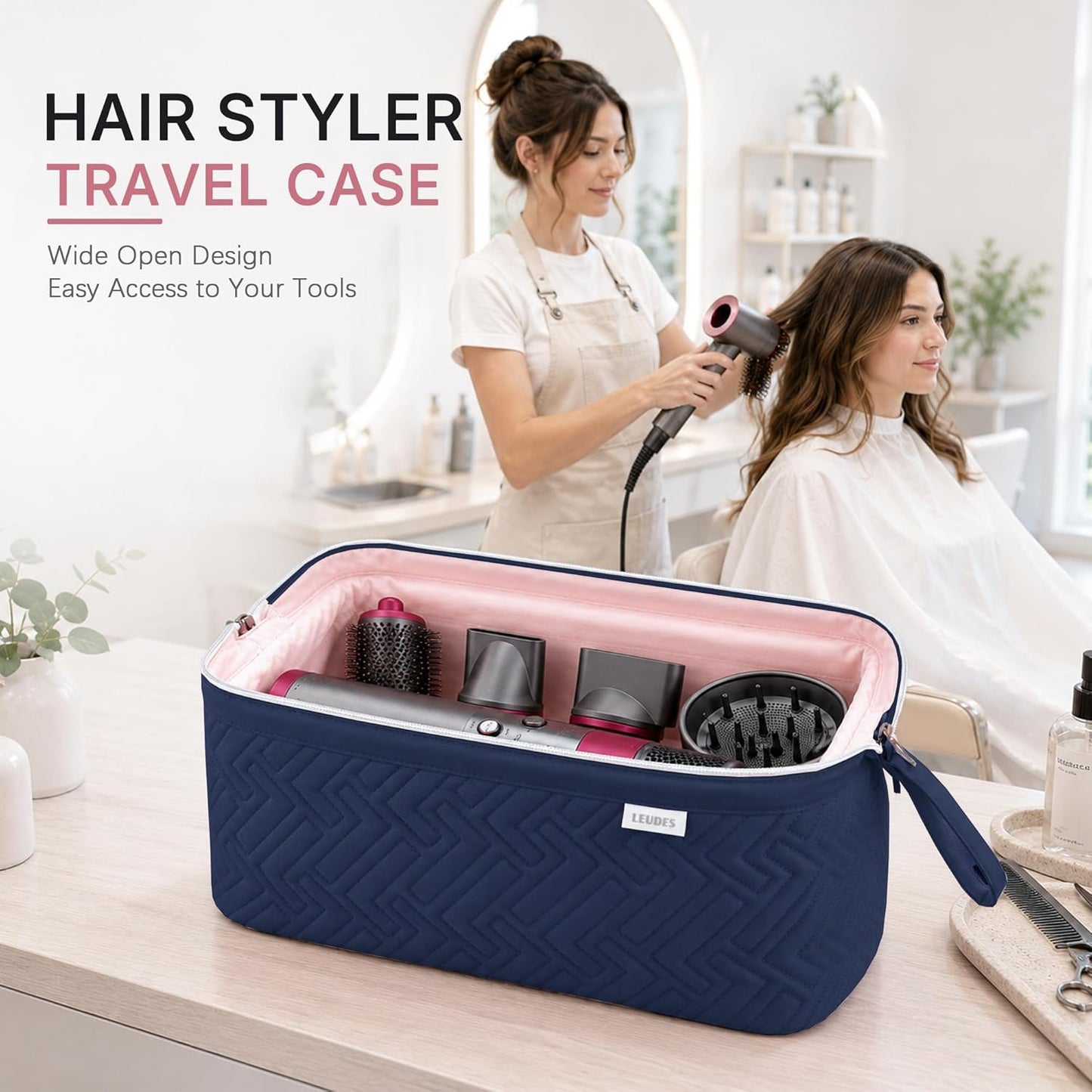 Leudes Hair Tools Travel Bag for Shark Flexstyle Carrying Case Portable Shark Hair Air Wrap Dryer Case Waterproof Dustproof Flat Curling Iron Travel Organizer (Blue)