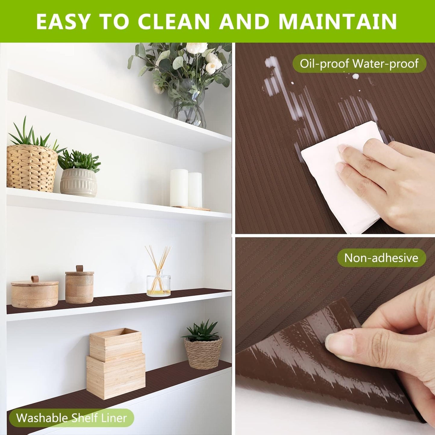 Shelf Liner Cabinet Liners for Kitchen, Non Adhesive Drawer Liner, Durable Washable Waterproof Fridge Refrigerator Mat Pantry Shelf Protector Liner for Shelves, Cupboard, Coffee 11.8 x 236.2 inches