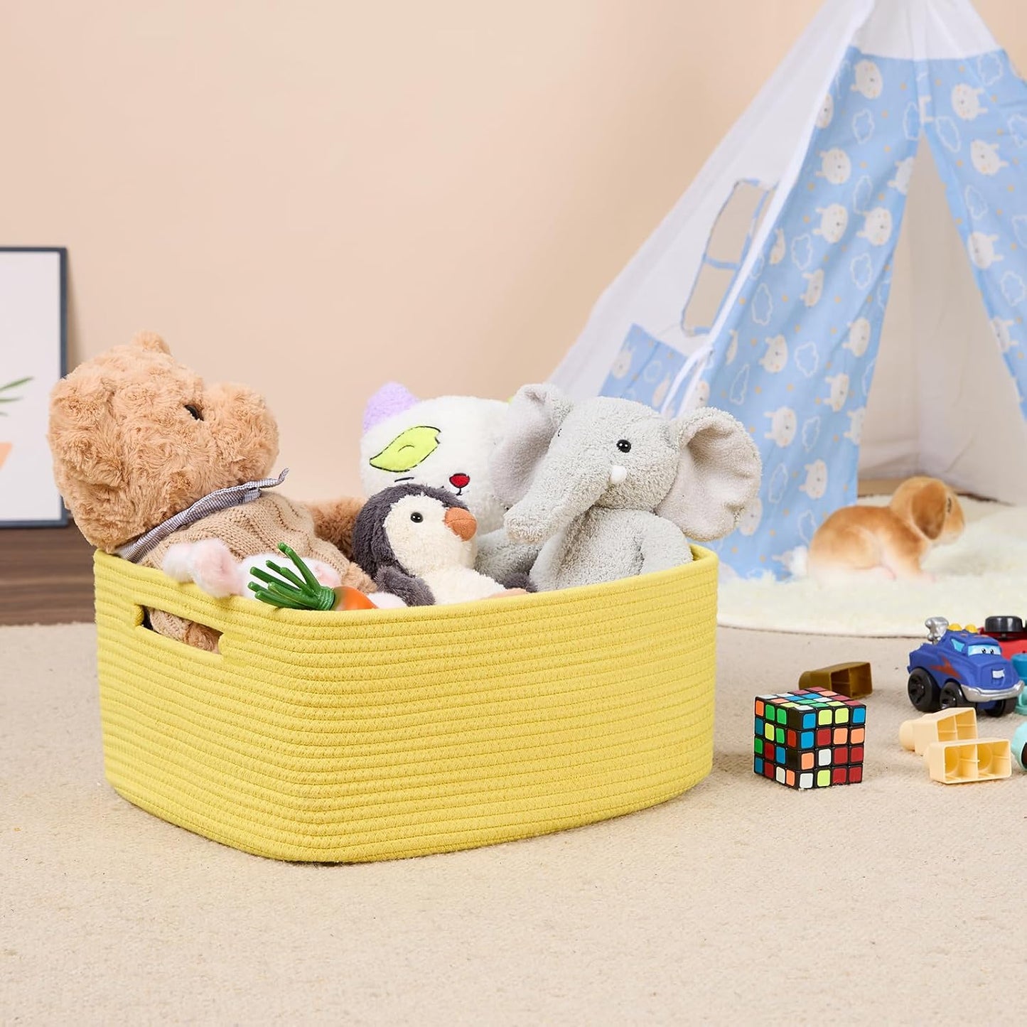 MiniArk Large Storage Baskets for Shelves, 17 x 13 x 7.5” Closet Organizers Bins for Clothes Blanket Towels, Baby Nursery, Toy Baskets Box, Woven Rope Baskets, 3 Packs Yellow