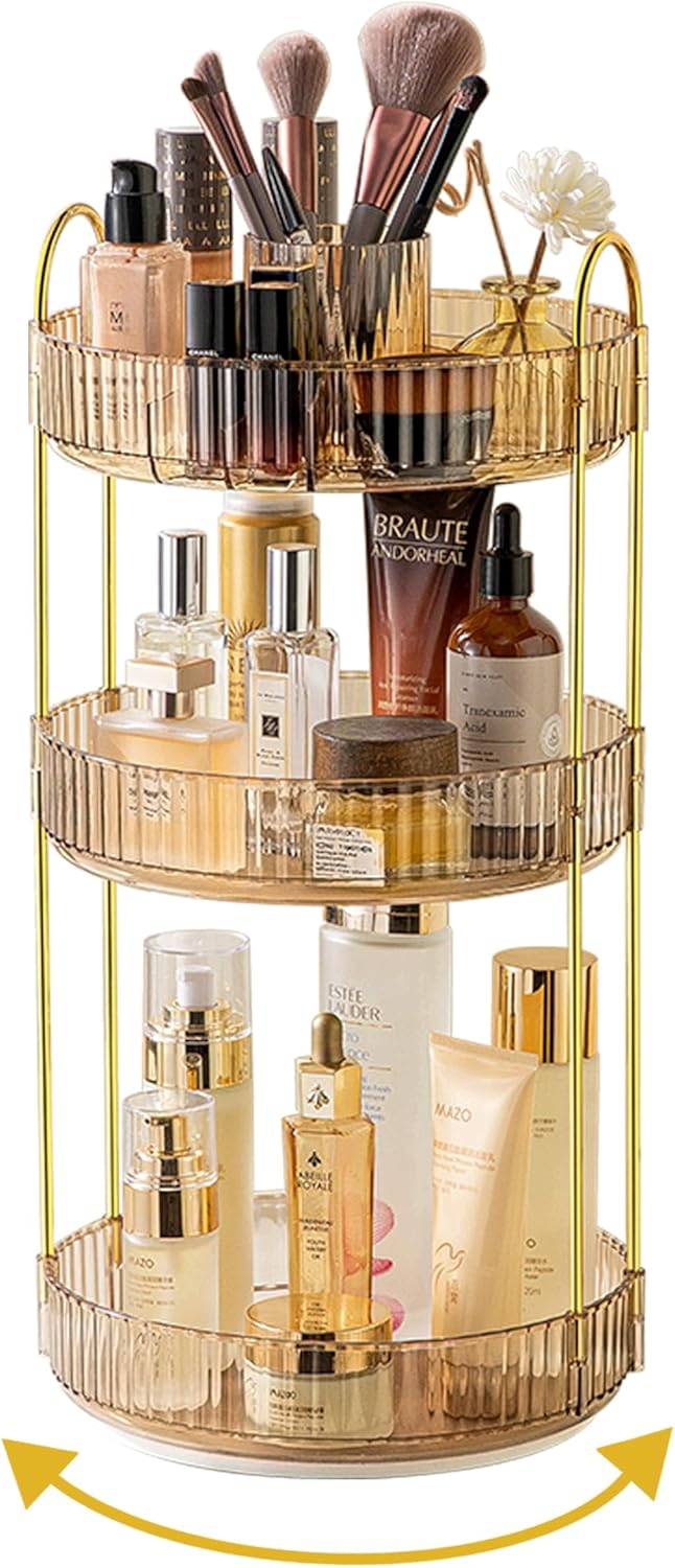 Asayuee 360 Rotating Makeup Organizer for Vanity,2 Tier Large Capacity Skincare Organizers,Bathroom Counter Organizer, Spinning Perfume Organizer & Vanity Organizer (Green-2 Tier)