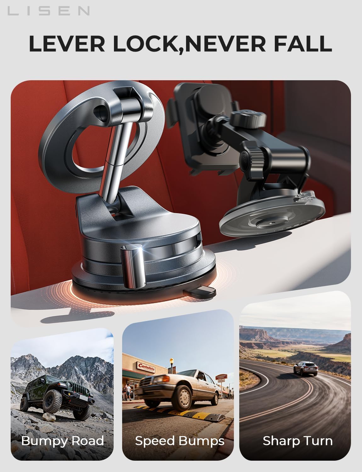 LISEN for Magsafe Car Mount, Magnetic Phone Holders for Your Car Vacuum, Phone Mount for Car Accessories for Women Men Jeep BMW, Suction Phone Holder Gifts Kits, for iPhone 17 Pro Max 16 15 14 13 12