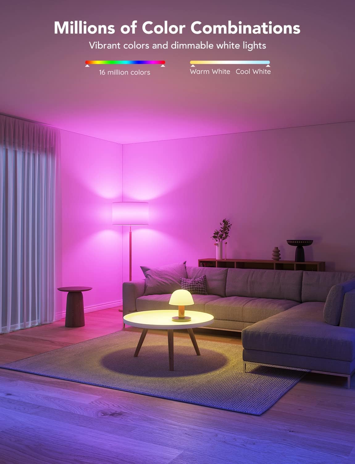Govee LED Smart Light Bulbs, 1000LM Color Changing Light Bulb, Wi-Fi & Bluetooth, Work with Alexa and Google Assistant, Dimmable RGBWW A19 75W Equivalent Smart Bulbs for Bedroom, Living Room, 2 Pack