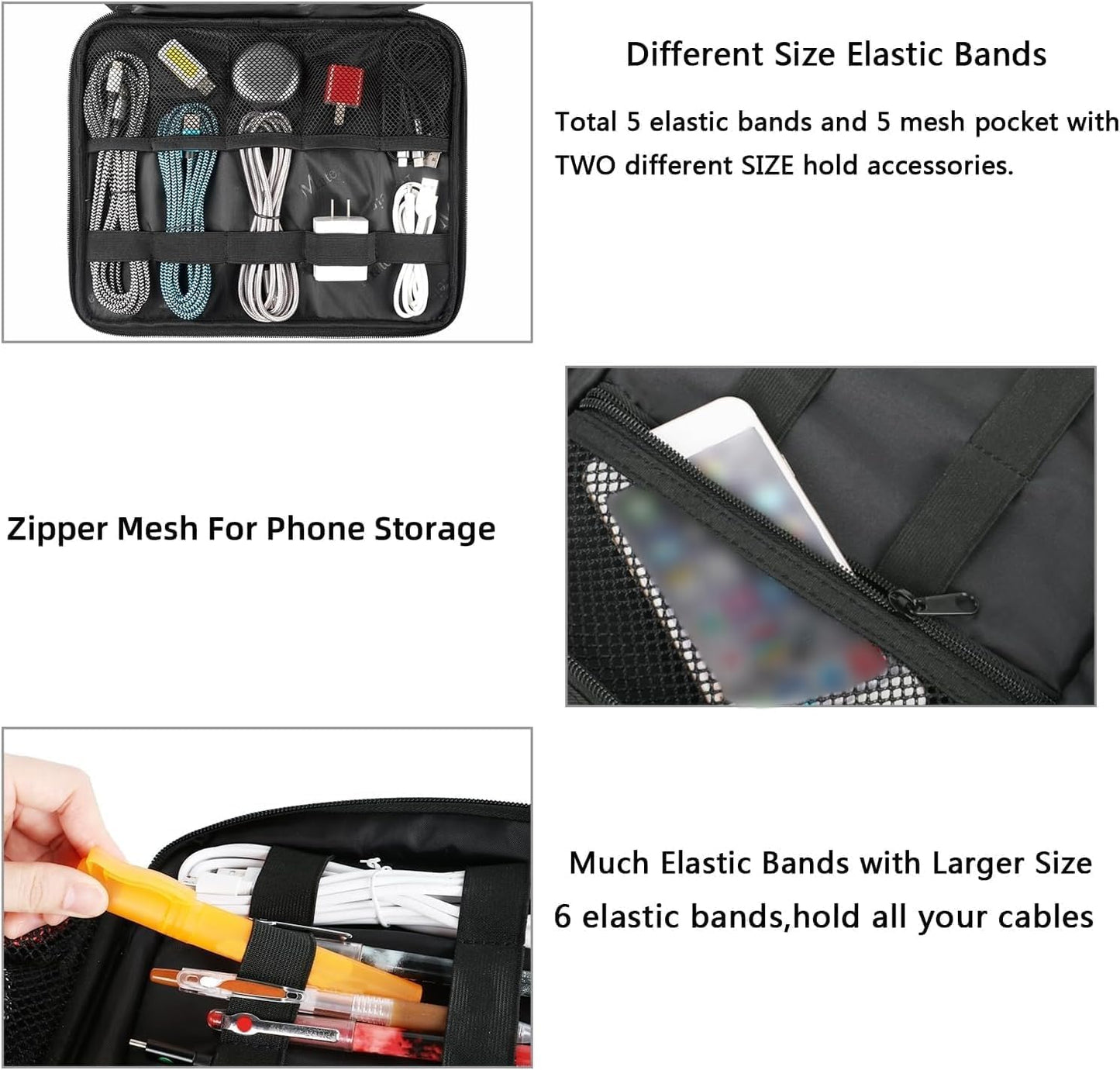 MATEIN Electronics Organizer Travel Case, Water Resistant Portable Travel Cord Organizer for Earphone, Power Bank, and Flash Drive, Universal Carry Case for Cables, Tech Gifts for Men, Navy Blue