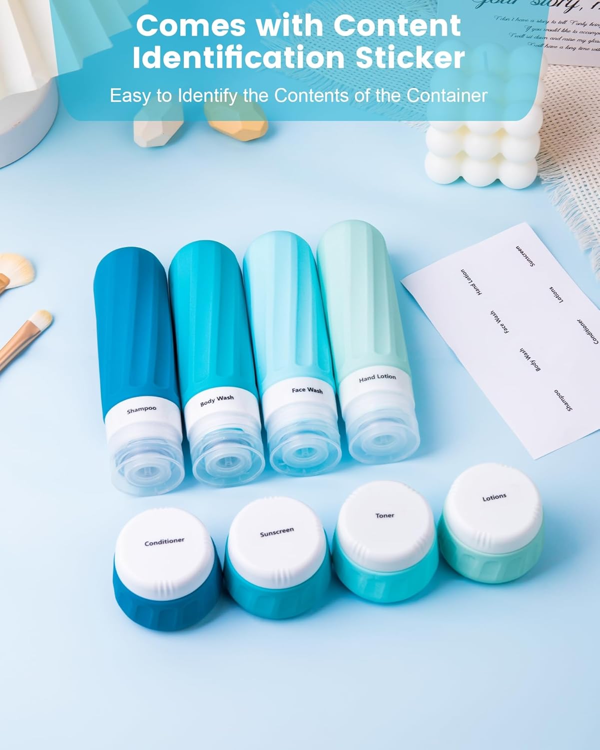 Mrsdry Travel Bottles for Toiletries, 10 Pack, TSA Approved, 3oz/90ml Silicone, Leak Proof, Wide Mouth, Reusable, Travel, Vacation, Plane Trip, Camp
