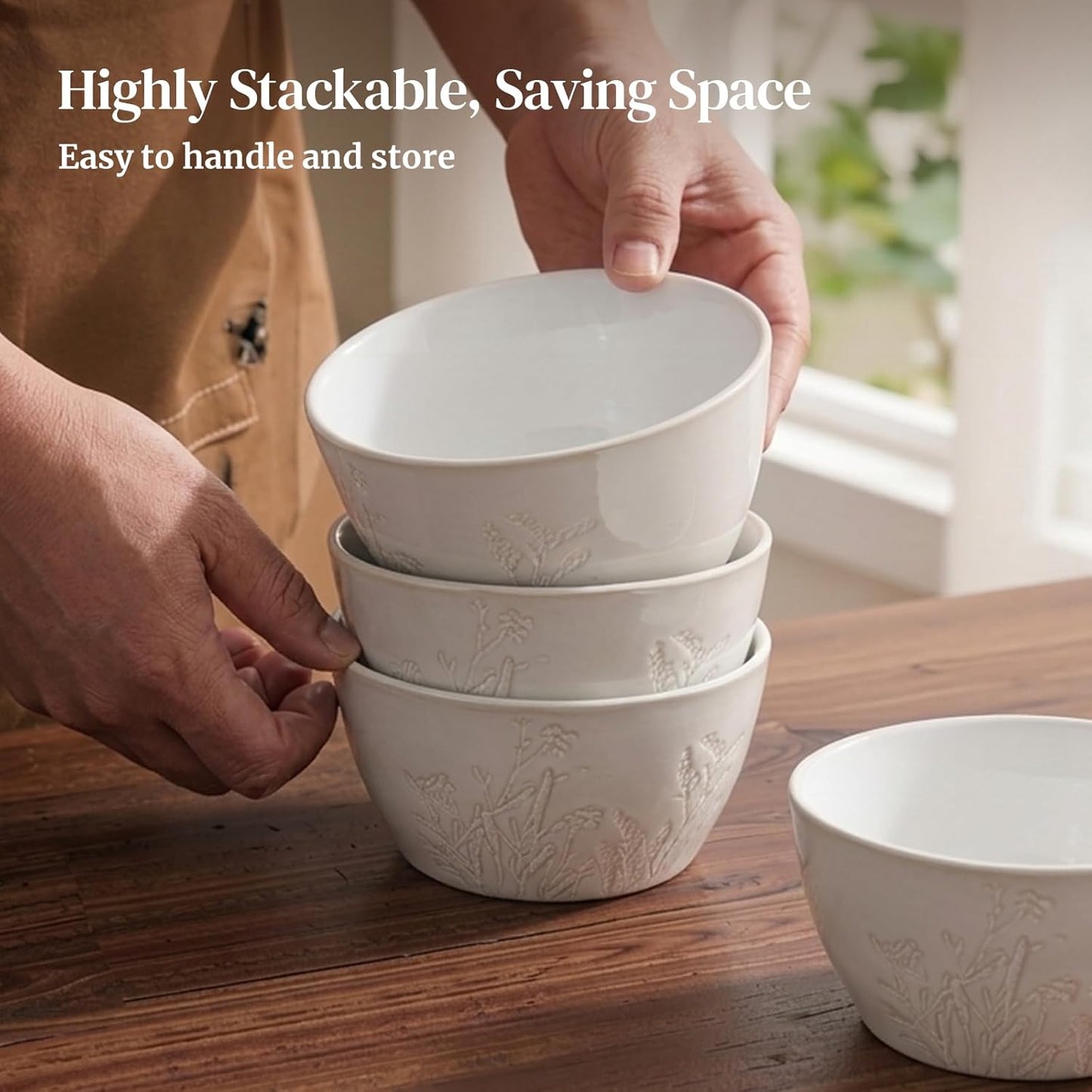 DOWAN 32 OZ Ceramic Bowls Set of 4 – Large Soup Bowls for Cereal, Ramen, Pho, Pasta & Salad Bowls – Stackable, Microwave & Dishwasher Safe – Wedding & Housewarming Gift