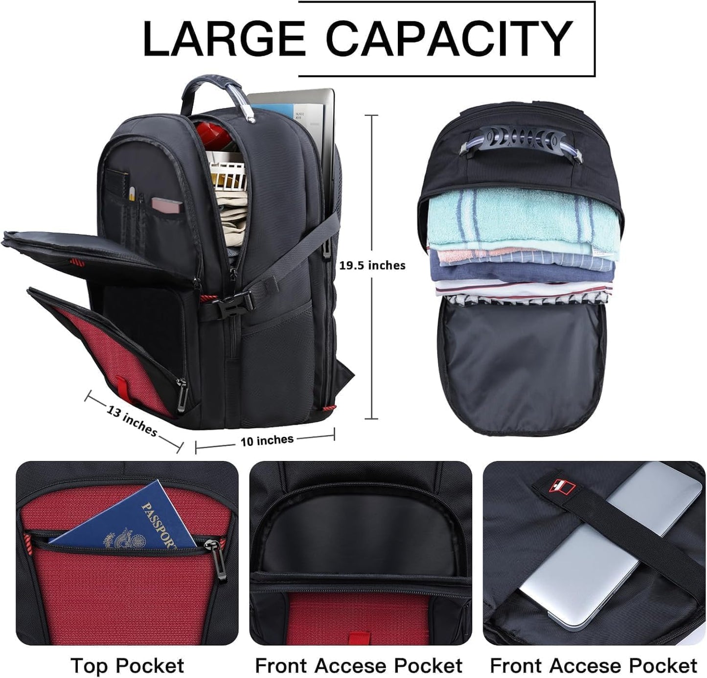 ANTERK Extra Large Backpack, Travel Laptop Backpack, Sturdy TSA Water Resistant 17.3 Inch Carry on Backpacks, Anti Theft Business Computer Backpacks Gifts for Men Women, Red