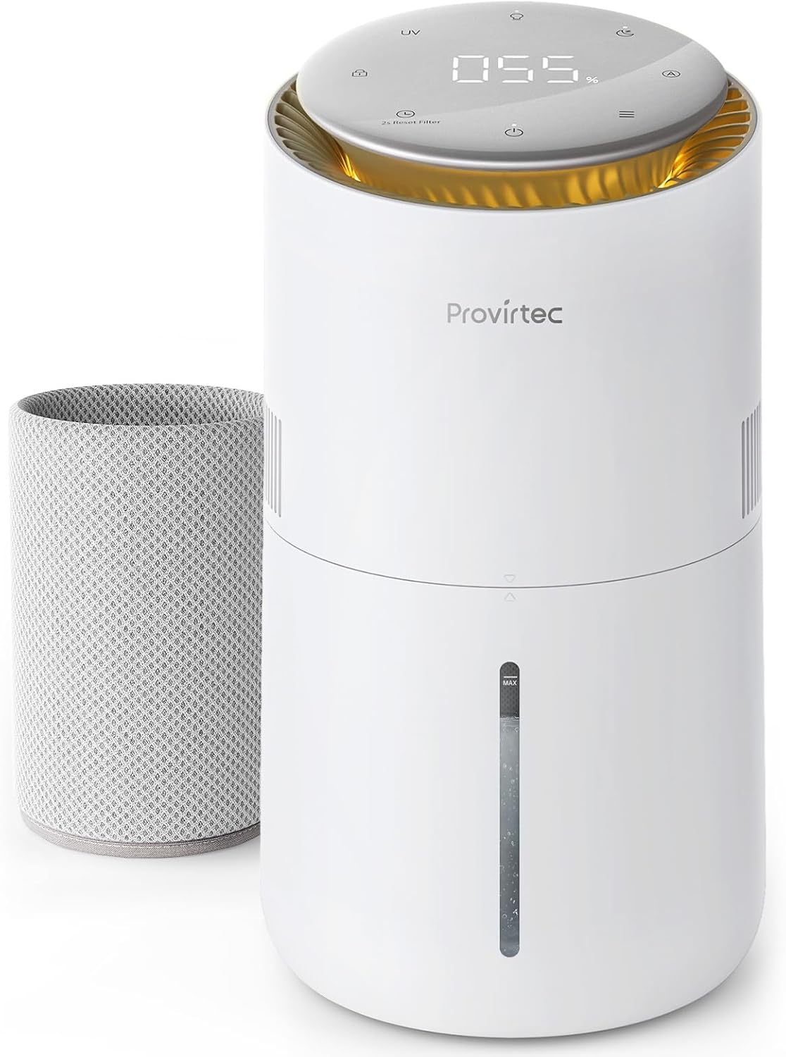 Provirtec MistFree Evaporative Humidifier for Bedroom, 3L No White Dust for Sensitive Individuals, Auto Humidity Control, Works with Tap Water, Night Light, Easy Clean Tank for Home & Small Room