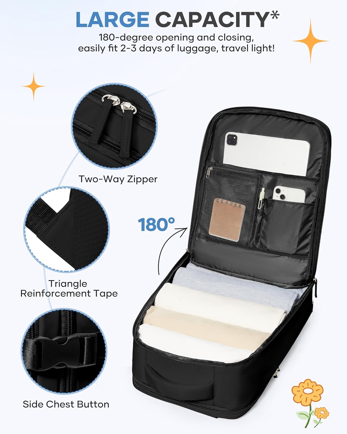 coofay Travel Backpack For Women Men Airline Approved Carry On Backpack Flight Approved Waterproof Sports Luggage Backpack Casual Daypack Small Hiking Backpacks Black Backpacks