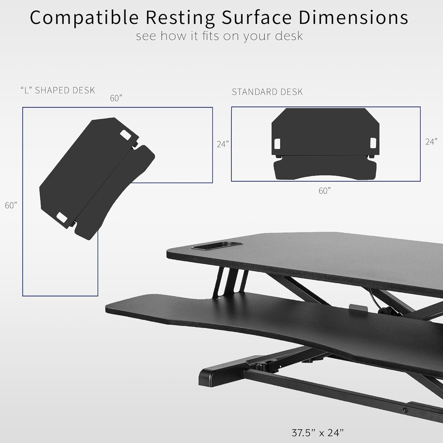 VIVO Extra Wide 38 inch Corner Desk Converter, K Series, Height Adjustable Sit to Stand Riser, Dual Monitor and Laptop Workstation with Wide Keyboard Tray, Black, DESK-V000KL