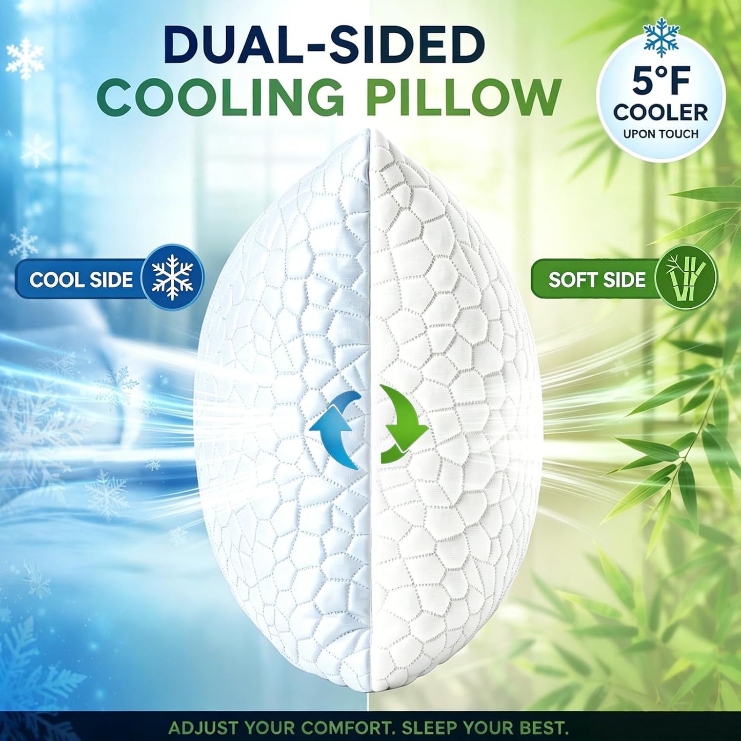 Cooling Pillow Queen Size Set of 2, Adjustable Bed Pillows for Sleeping, Luxury Shredded Memory Foam Side Sleeper Pillows 2 Pack, Cool No Flat Firm Cervical Neck Pillow for Side Sleepers Neck Pain
