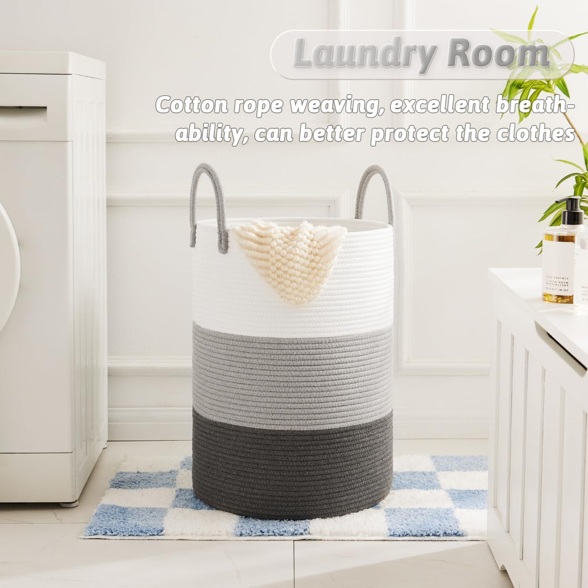 Artfeel Laundry Basket,Woven Cotton Rope Laundry Hamper,40L for Decorative Storage of Dirty Clothes,Toys and Blankets in Bathroom,Bedroom and Living Room