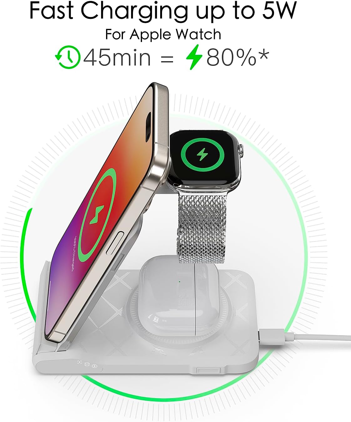 3 in 1 Charging Station for Multiple Devices,Travel Wireless Charging Station, Foldable Charger for iPhone 17 Air 16 15 14 13 12 Series,& Android Phone,& iWatch (USB-C Adapter Included)