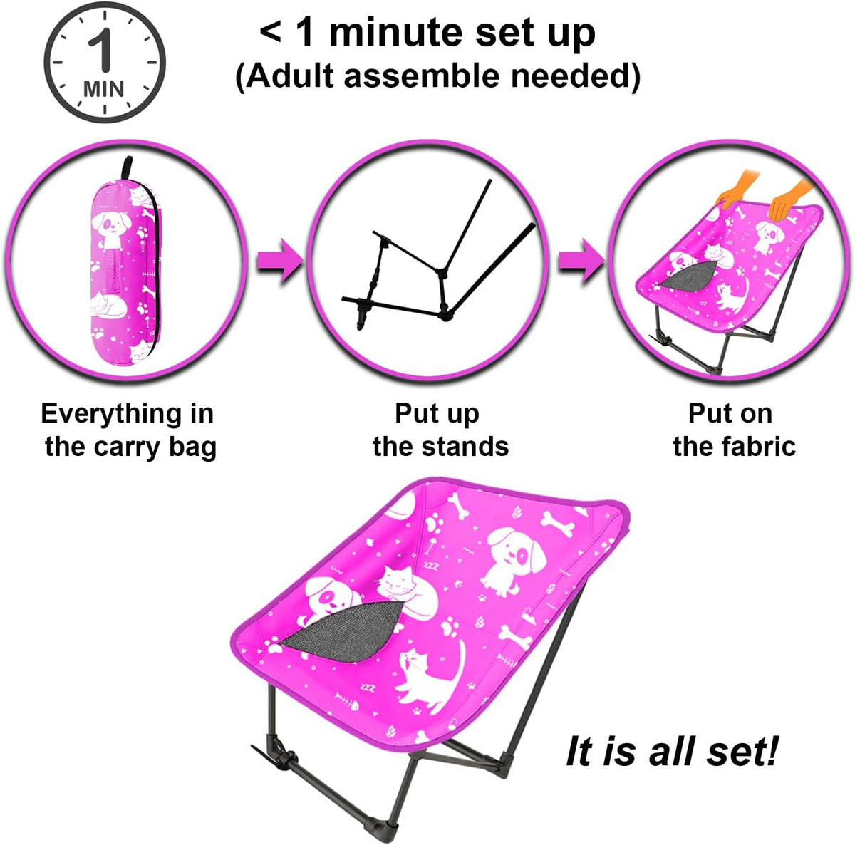 Youth and Kids Camping Chair | Ultra Lightweight, Foldable and Heavy Duty | Ideal Indoor/Outdoor Kid Chair for Camping, Beach, Sports and Lawn (Pink)