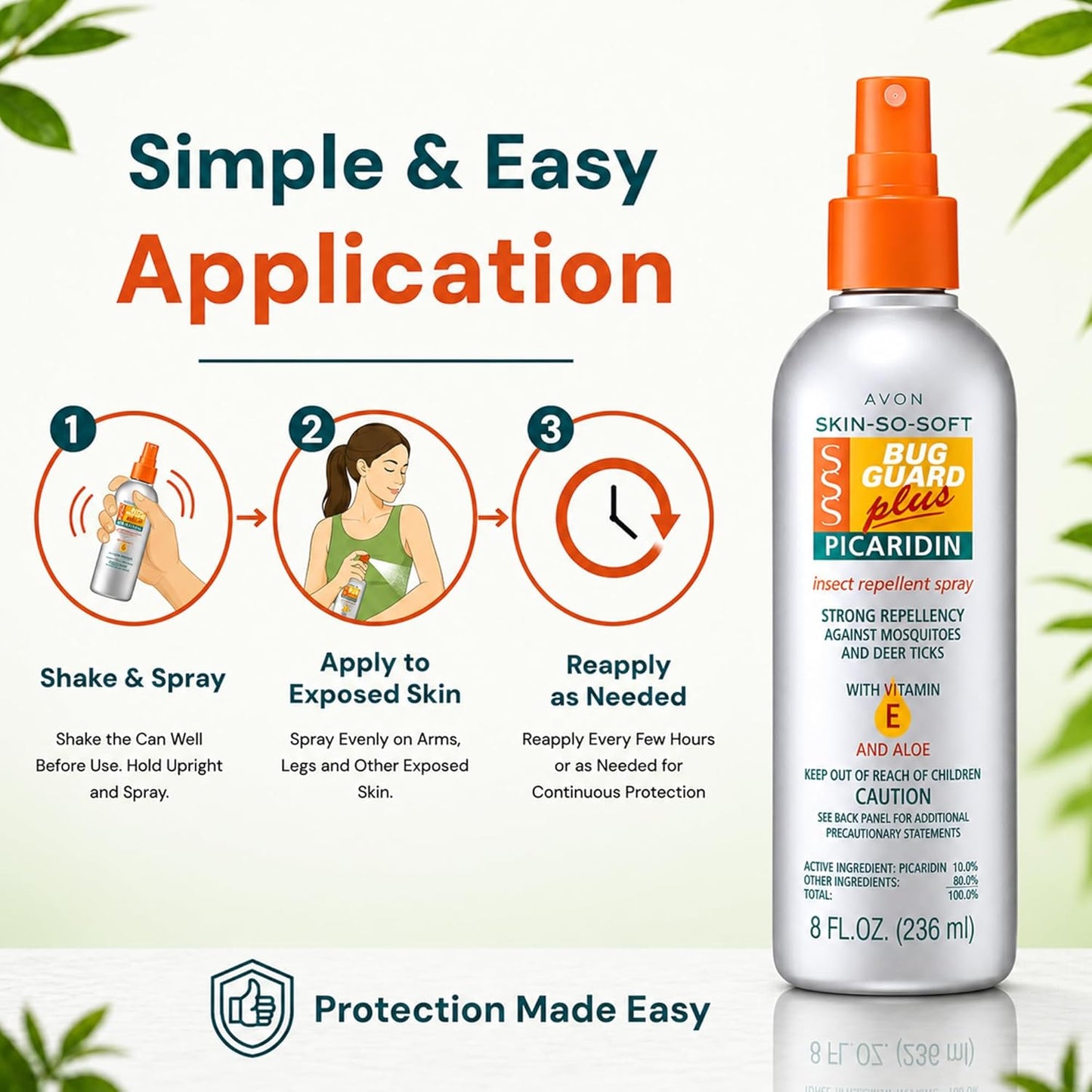 AVON Skin So Soft Bug Guard Plus Picaridin Insect Repellent Spray — Long-Lasting, DEET-Free Family Size Pump Spray with Vitamin E & Aloe — Non-Greasy, Travel-Ready Bug Repellent for Families, 8 fl oz