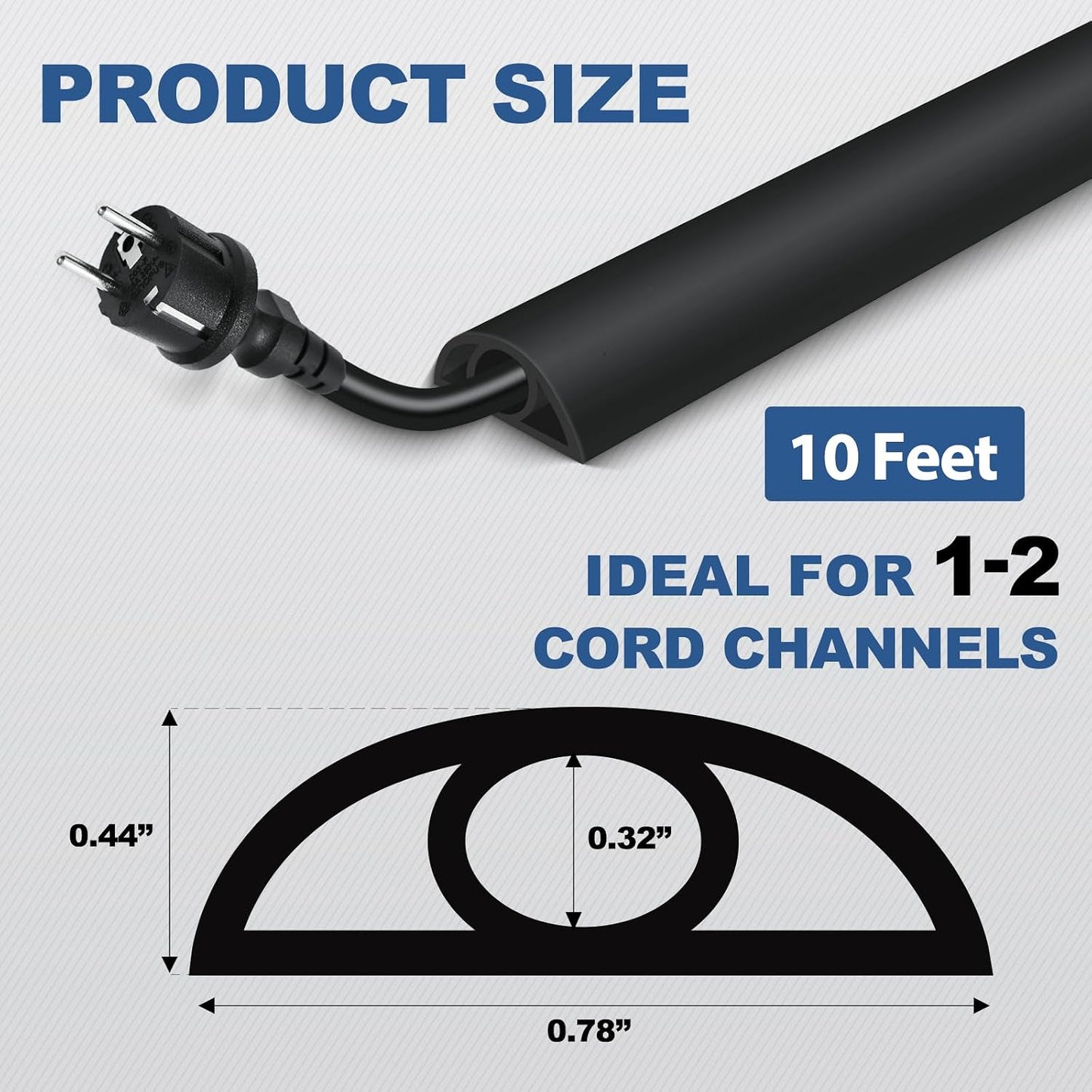 Floor Cord Cover for Wires on Floor Self Adhesive Cord Hider | Floor Cable Cover Floor Wire Covers for Cords Prevent Cable Trips, Cord Cavity W 0.32" x H 0.32", Black, 10Ft