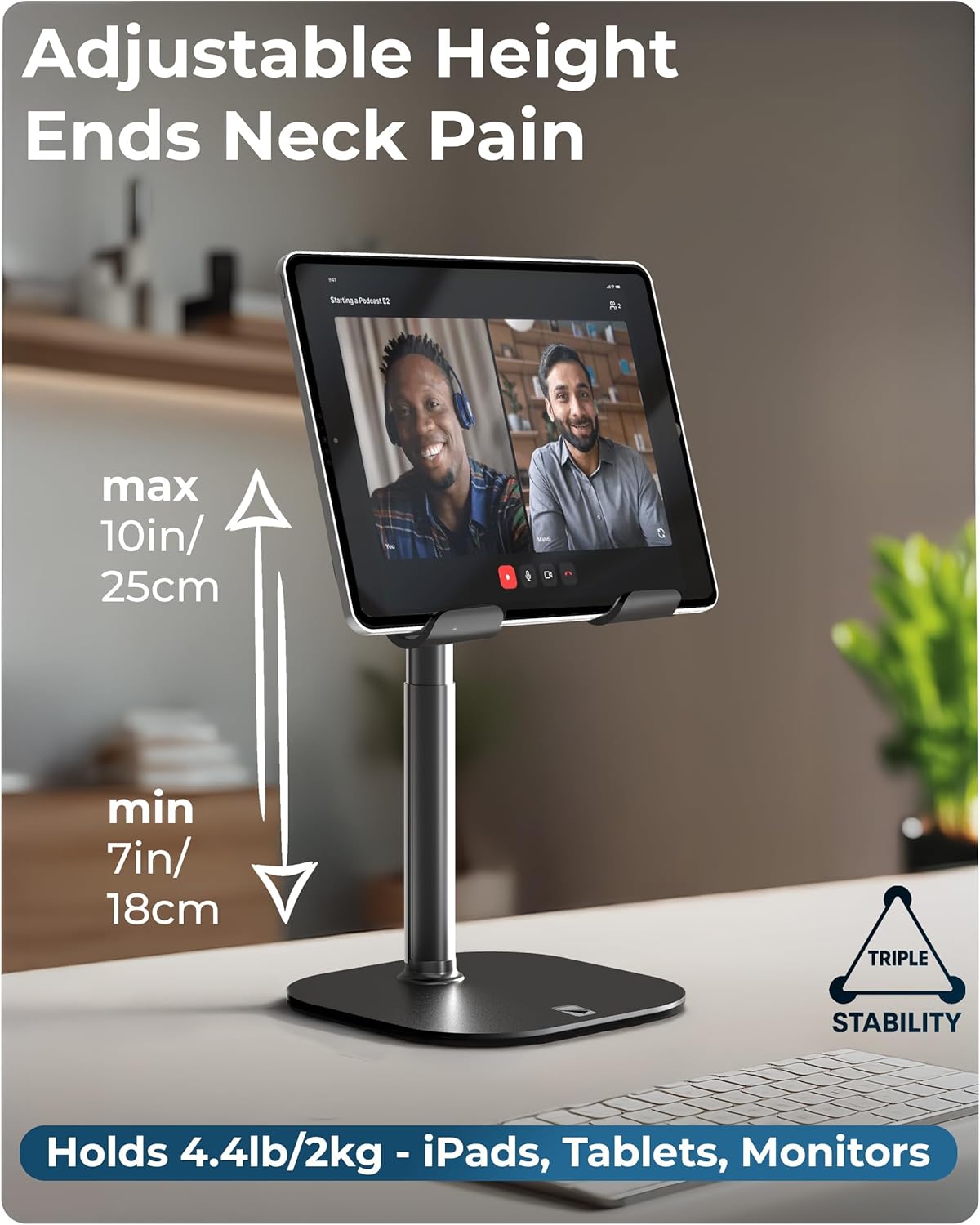 COOPER TabHolder, 7-10" Height Adjustable Tablet Stand, Premium iPad Stand for Desk, 270° Tilt iPad Holder for Desk, Tablet Holder, 15.6-17" Portable Monitor Support (Black)