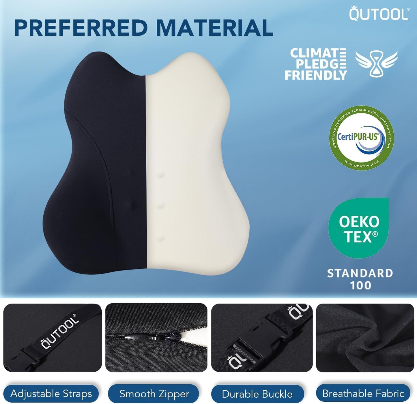 QUTOOL Lumbar Support Pillow for Car, Truck Accessories Travel Essentials, Memory Foam Back Cushion for Driving Seat, Back Pain Relief,Washable Cover, Lower Back Support Fits Most Cars(Black)